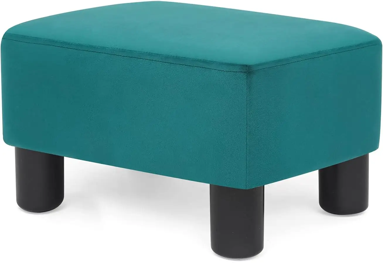 

Small Footstool Ottoman Fabric Footrest Modern Rectangular Footstools For Living Room Bedroom (Blue)
