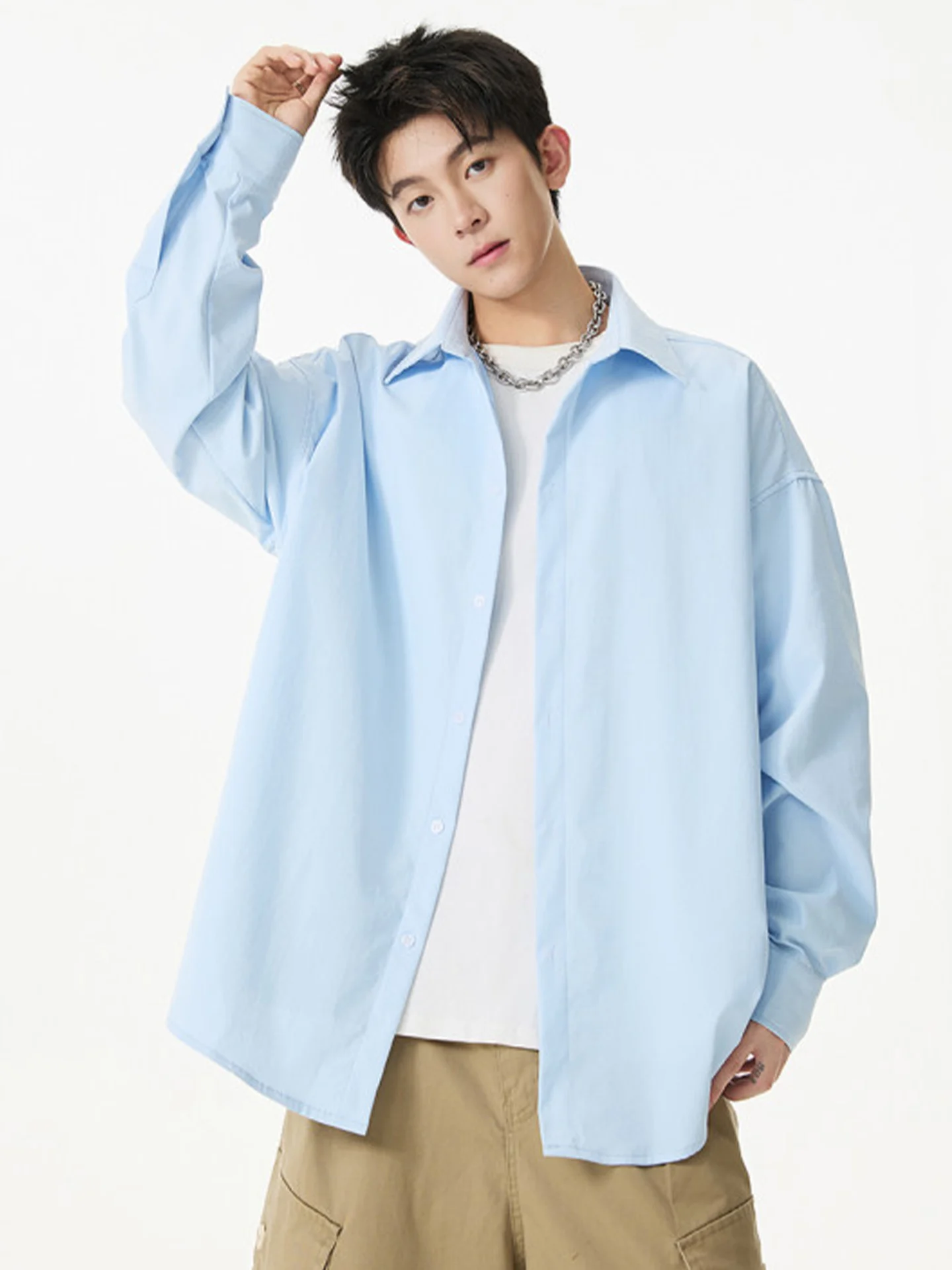 

Dopne Pure Color Мужская летняя тонкая повседневная свободная дышащая куртка на пуговицах Long Sve из полиэфирного волокна