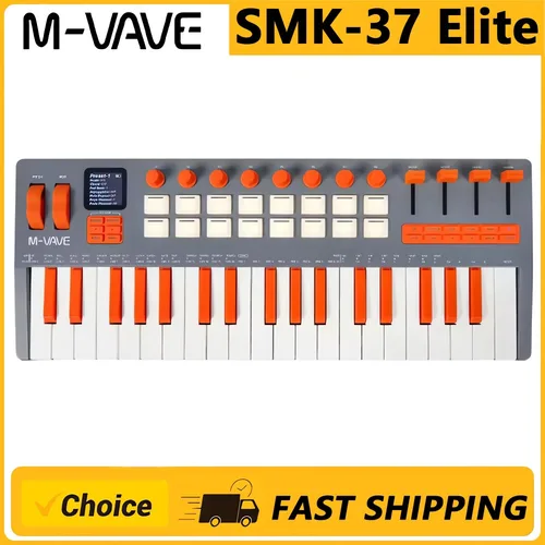 Imagen 1 del producto Teclado MIDI Elite SMK-37 con teclas ponderadas, sonidos de sintetizador integrados, rendimiento en vivo, portátil para móvil