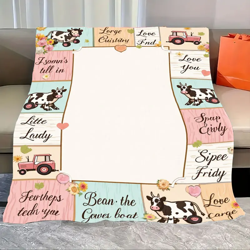 

1pc Flannel Blanket Farmhouse Cow Tractor Blanket - Cozy Rustic Style for Home Decor