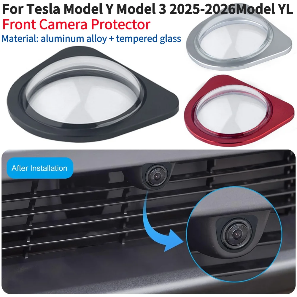 Protezione per Telecamera Anteriore per Tesla Model Y Model 3 2025-2026, Copertura Antipioggia in Lega di Alluminio e Vetro Temperato per Model YL