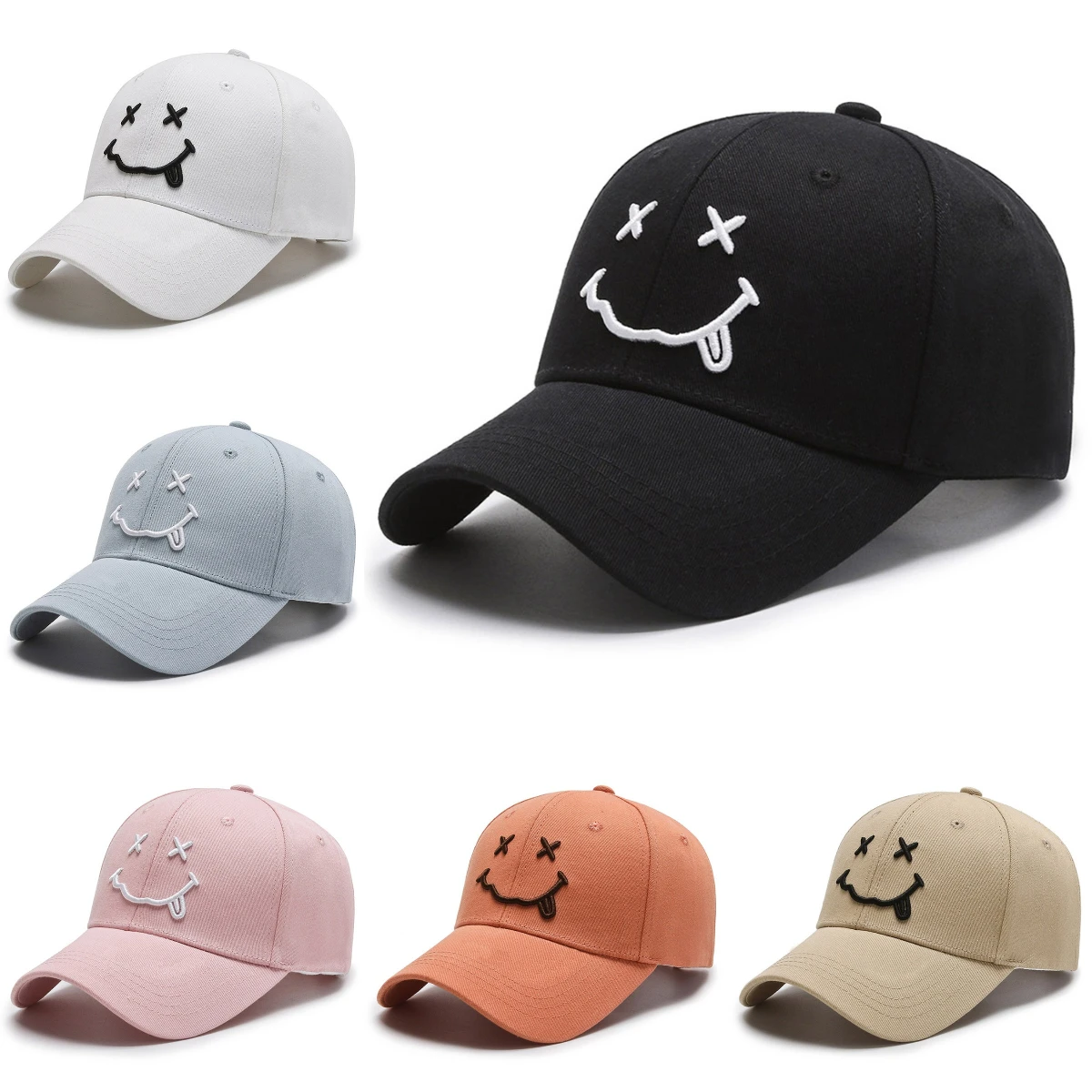 

Men Women Smile Face Embrodery Peaked Cap Casual Fashion Solid Dad Hat Camping Mountain Climbing Outdoor Adjustable Hat Sun Hat