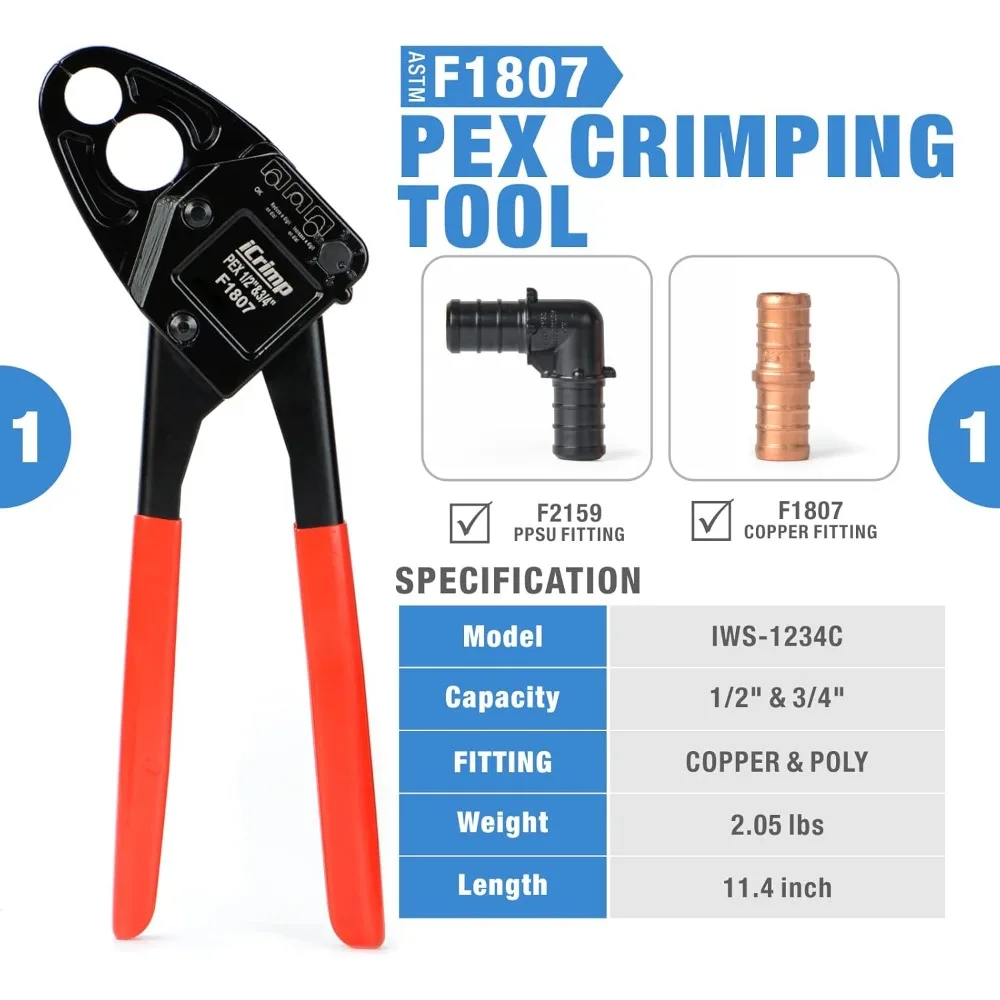 Combo Angle Head Pex Pipe Plumbing Crimping Tool for Copper Crimp Jaw Sets 1/2