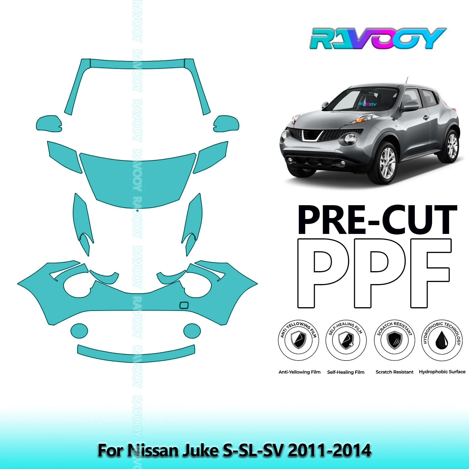 For Nissan Juke S-SL-SV 2011-2014 Partial Front 8.5Mil Pre-Cut Paint Protection Film PPF Clear Bra Kit Clear/Matte/Black Options