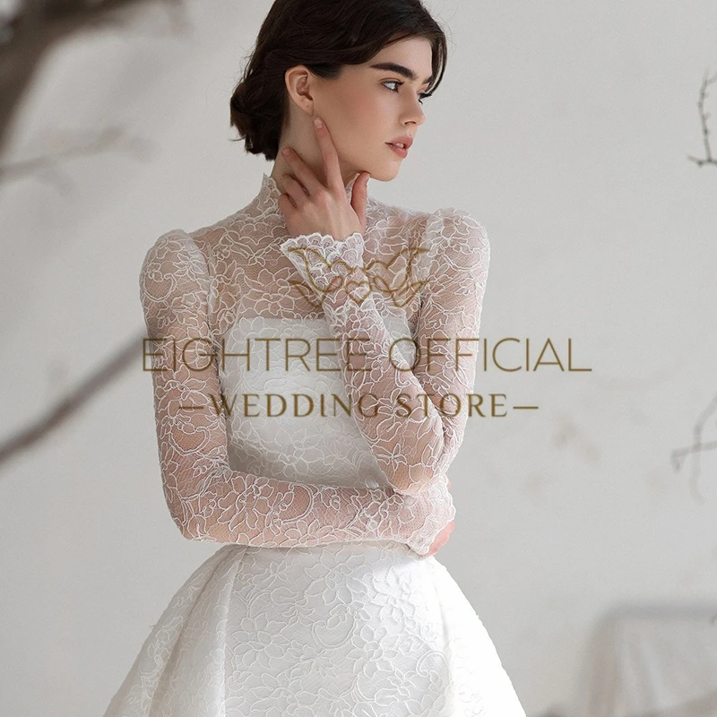 Eightree Elegant Mermaid Wedding Dresses 2025 High Neck Long Sleeves Lace Bridal Dress Formal Wedding Ball Prom Gowns Customized image 4