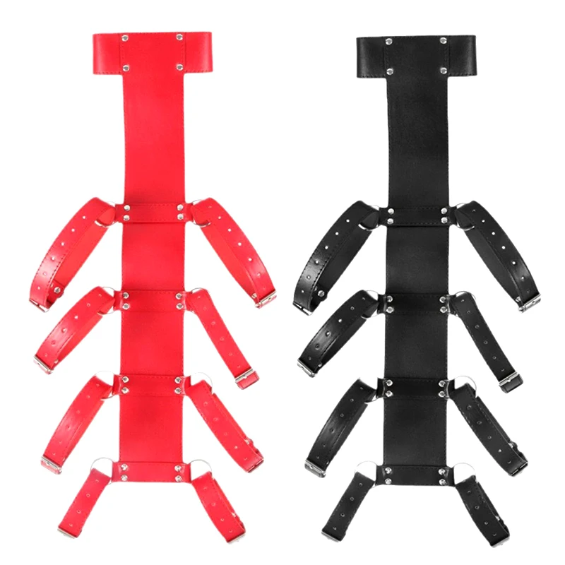 Full Body Leather Restraint Straps Hand behind Back Black Belt Arm Body Binder Glove Sleeves Sex Bandage Bondage Accessory