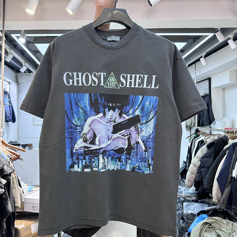 

Retro Distred ort Sve T-irt with High Street Ghost in Print Loose Fit Youthful Trend for Teens Cartoon Anime Theme