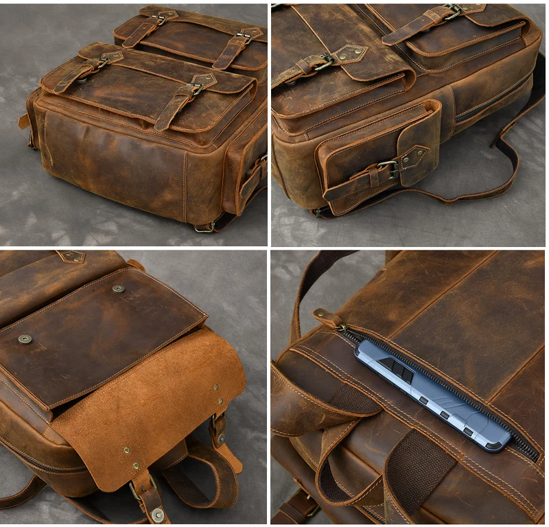 Retro Original Crazy Horse Echtes Leder Rucksack Männer Große Kapazität Bagpack 17 "Laptop Rucksack Männlichen Reise Rucksack Mochila