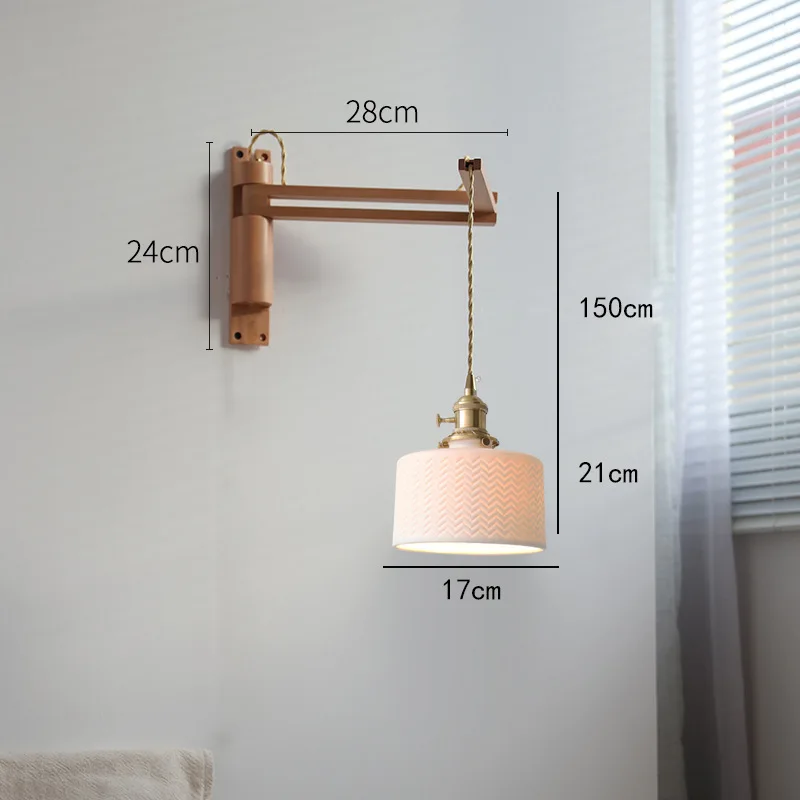 اليابانية الرجعية النحاس تلسكوبي للطي E27 وحدة إضاءة LED جداريّة مصابيح الزجاج عاكس الضوء غرفة نوم السرير خشبية الروك الذراع القراءة الجدار الخفيفة