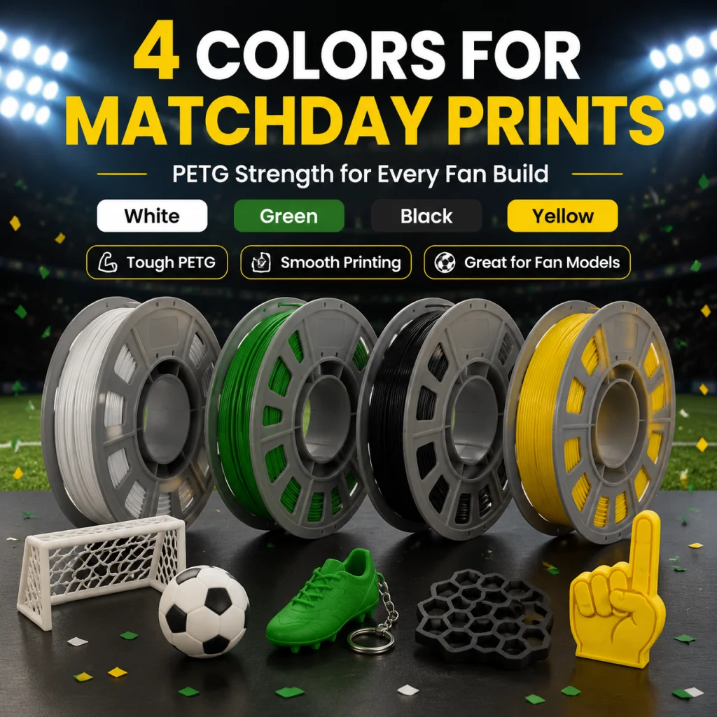 PETG 3D Printer Filament Solid Colors 4 Pack 1.75mm 300g X 4 Spools Black White Yellow Green FDM 3D Printing Material