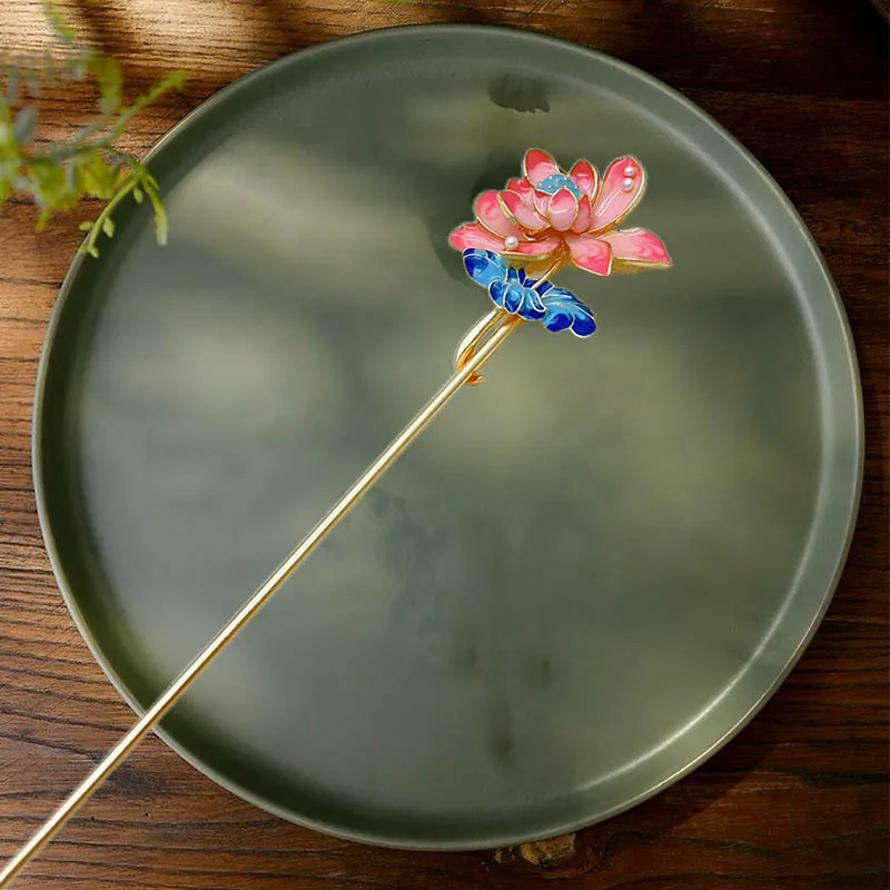 

Новая заколка для волос с благородным жемчугом и цветком пиона в китайском стиле, заколка для волос с эмалевым цветком, женские головные уборы ханьфу и аксессуары для волос