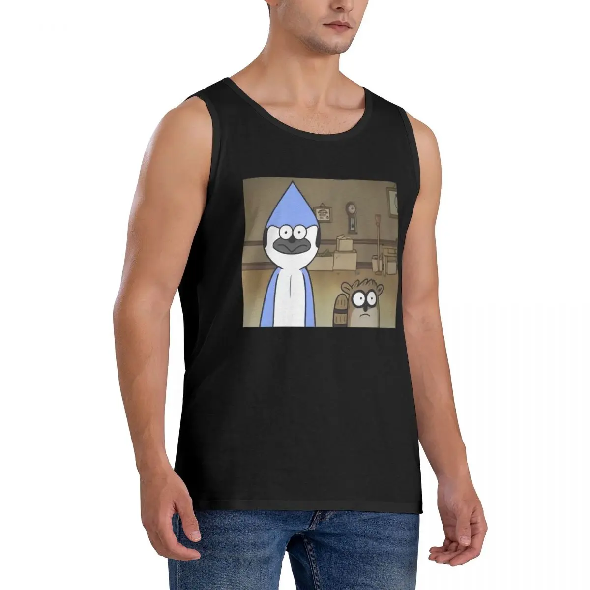 100% Cotton Mordecai And Rigby Sleeveless T-Shirt Men Workout Sports Clothing Tops Men's Crew Neck Vest