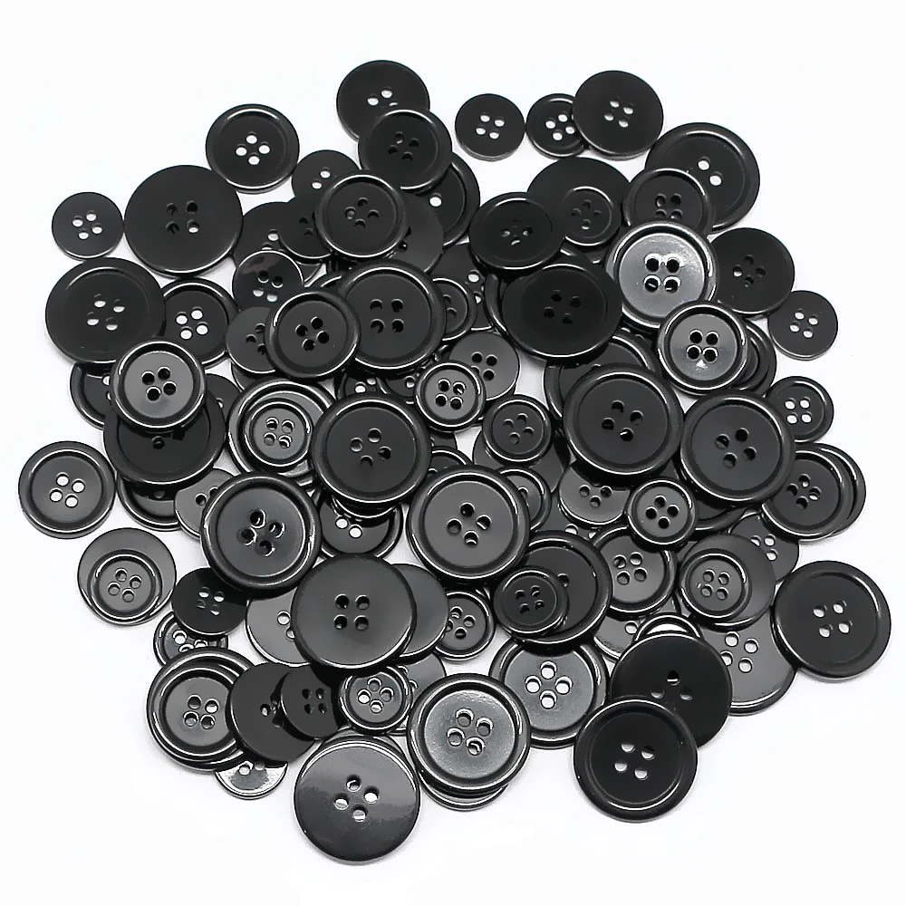 50 PCS 15/20/25mm Black Round Resin 4 Hole Sewing Craft Buttons For Clothing Sewing Crafting DIY Baby Clothing Accessories