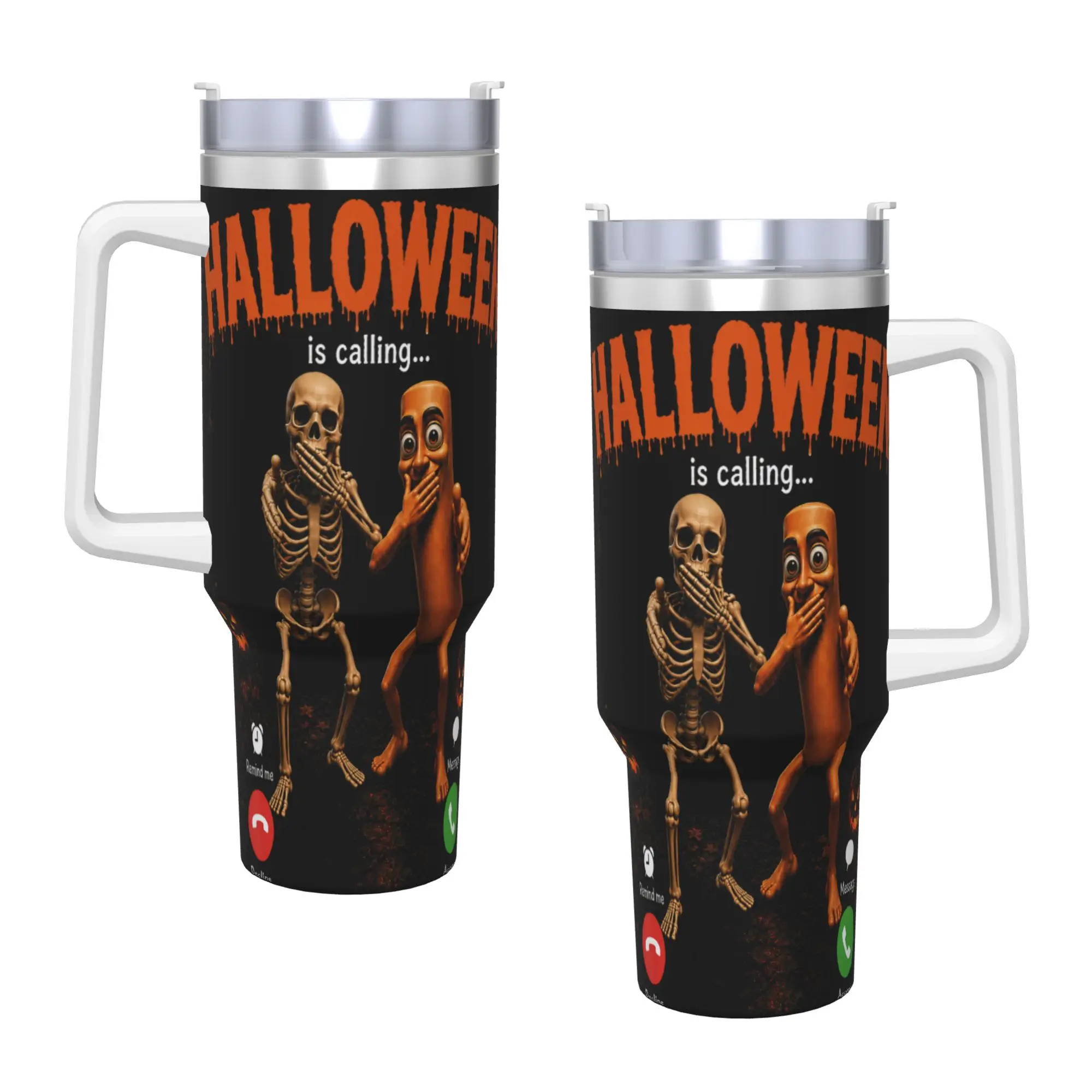 Stainless Steel Tumbler Tung Tung Sahur Skeleton Halloween is Calling Viral Dance Car Mugs Travel Cold and Hot Water Bottle