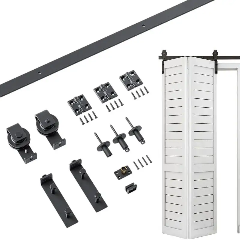 

Barn Door Hardware 24 Inches Black Bifold Sliding Door Track Heavy Duty Farm Door Hardware Smooth Sliding Barn Door Hardware