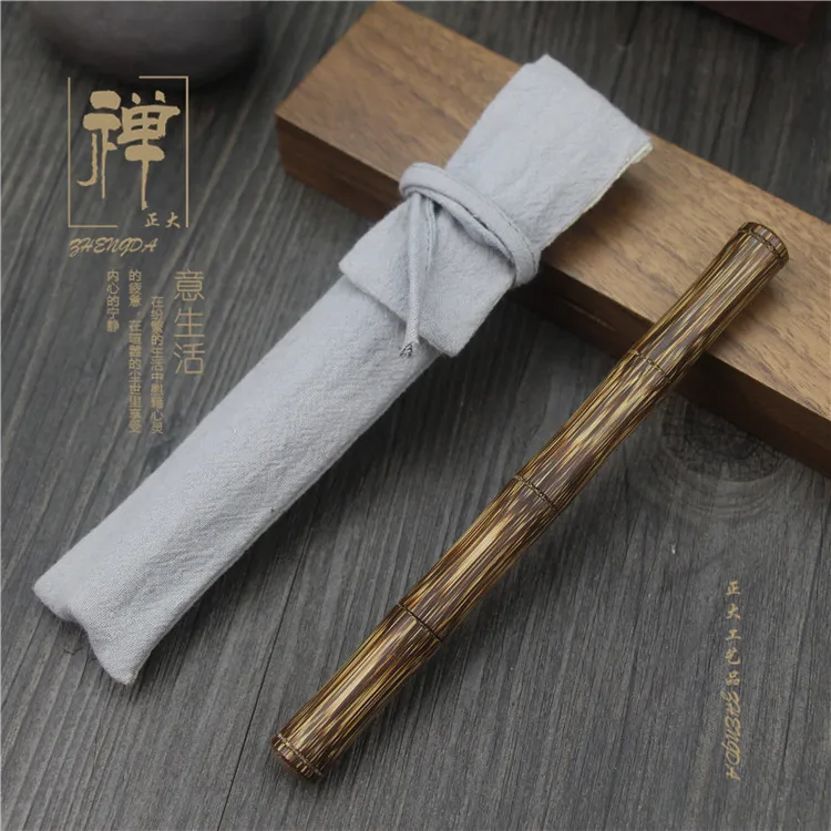 

Gold Bamboo Fountain Pen with Fine Nib Smooth Writing Rollerball Gel Ink Office Business Elegant Stationery