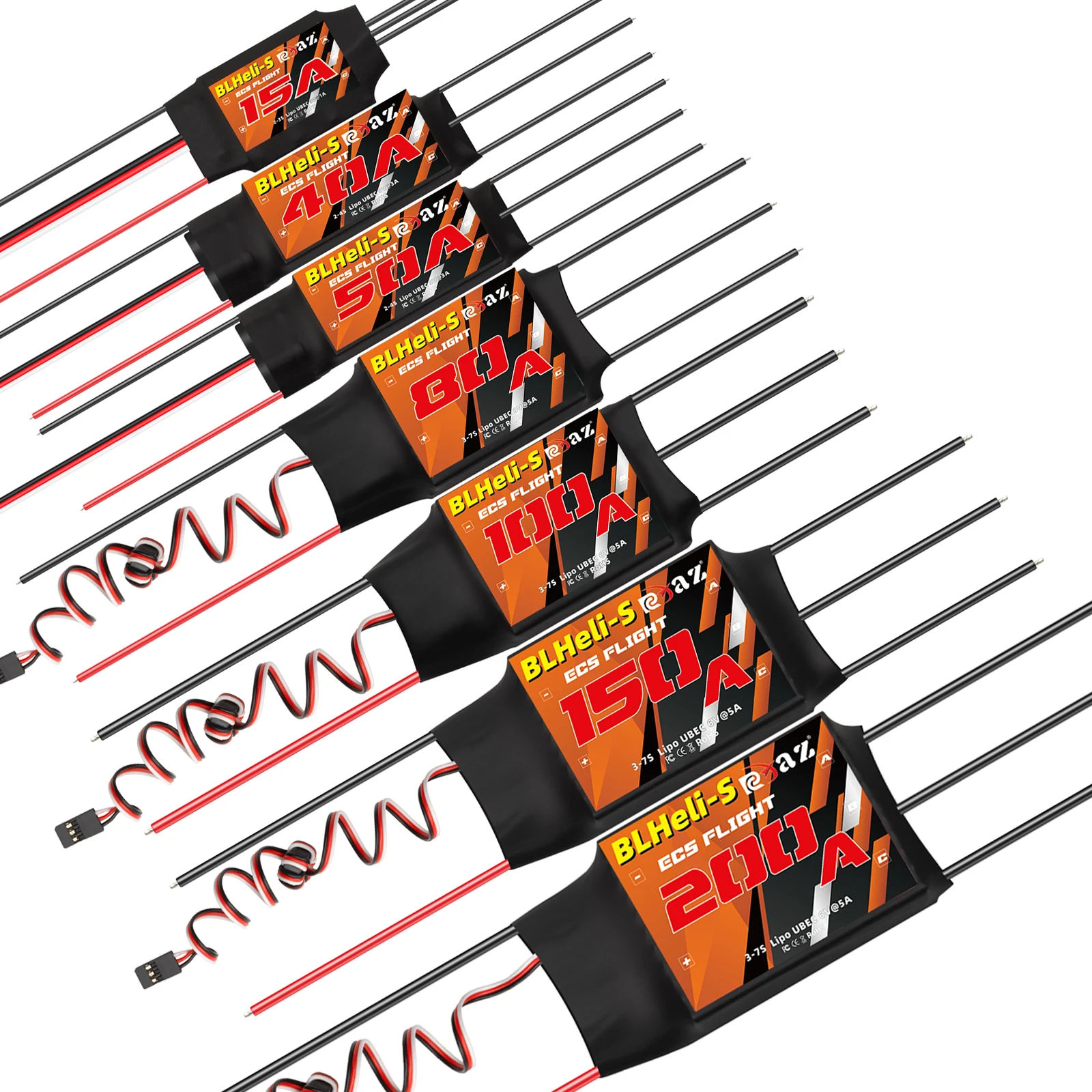 RCXAZ 200A 150A 100A 80A 50A 40A 15A Speed ESC Controller with UBEC for RC Multirotor Airplane Fixed-Wing FPV Racing Drone DIY