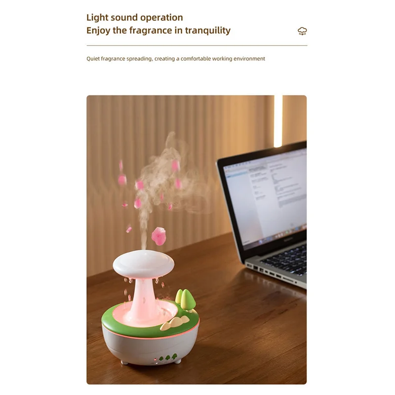 

ABJN-Увлажнитель воздуха с капельным дождевым облаком и грибковым масляным диффузором, пультом дистанционного управления и таймером, для спальни, лампа-водопад, забавный подарок, развлечение