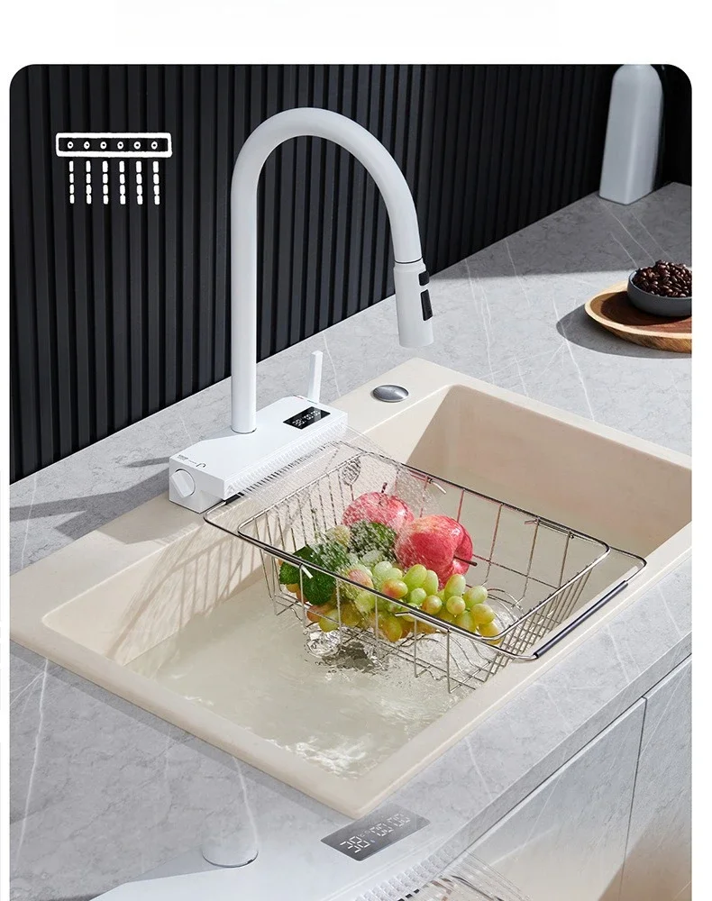 

Kitchen, waterfall, faucet, sink, single sink, household, pull-out type