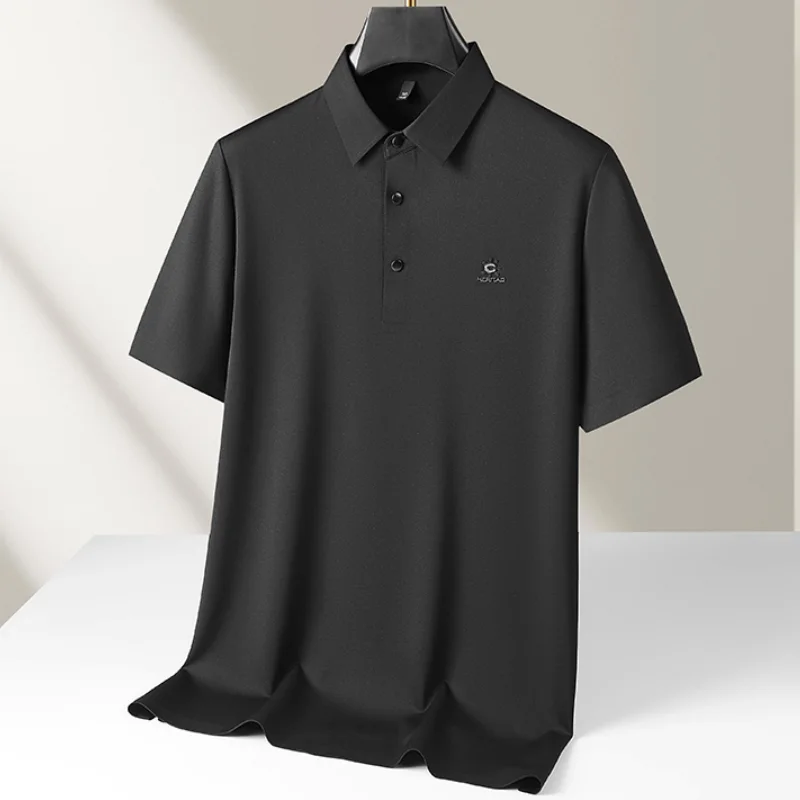 8XL 7XL 6XL 2026 New Summer High End Luxury Ice Silk Polo Shirt Man Tops Skin Friendly Mens Shirts Lapel Loose Tee-shirts Homme