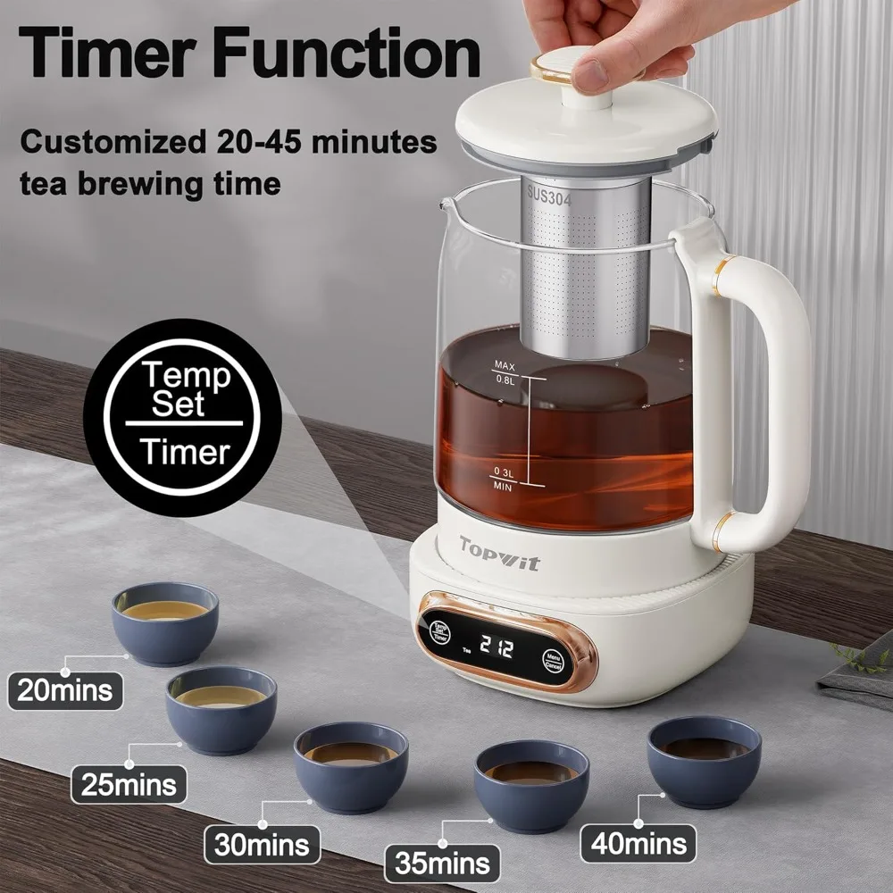 غلاية شاي كهربائية، 11 تحكم في درجة الحرارة و4 إعدادات مسبقة مع مصفاة قابلة للإزالة، 0.8 لتر، مع 8 ساعات تحافظ على الدفء، حماية من الغليان الجاف