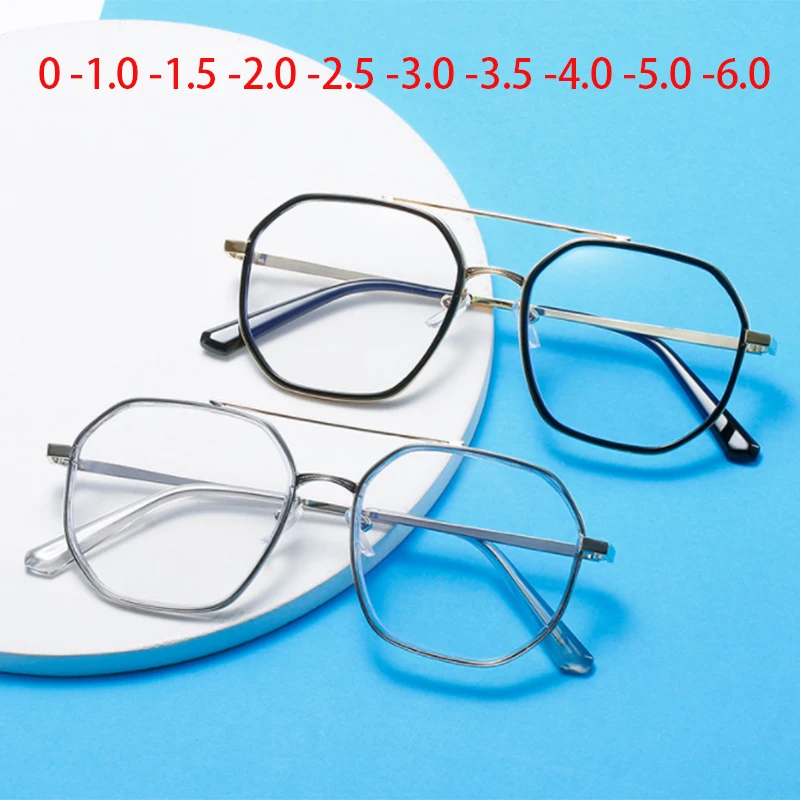 

Student Nearsighted Glasses Fashion Street Shooting Myopia Glasses Polygon Metal Frameoptical Glasses 0 -1.0 -1.5 -2 -3 To -6