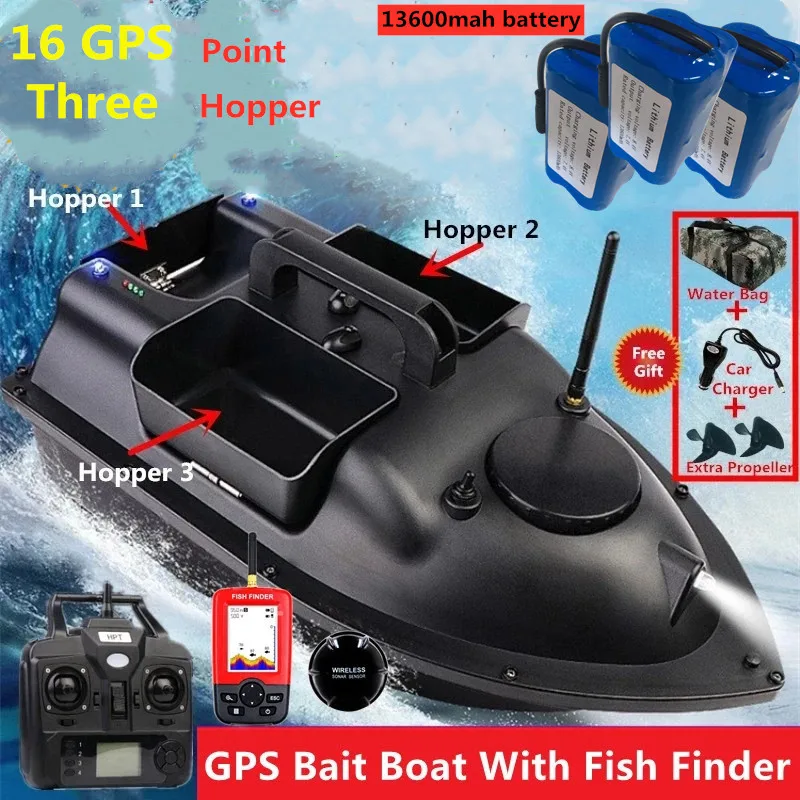 16 Point GPS RC Fishing Bait Boat GPS Position Auto Cruise Fixed Speed 16 GPS Nesting Bait Boat With Fish Finder GPS Bait Boat