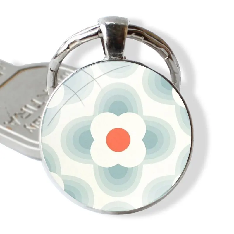 Orla Kiely Art Keychain Handmade Glass Cabochon Key Ring Holder Pendant Key Chains Cartoon Fashion Creative Design