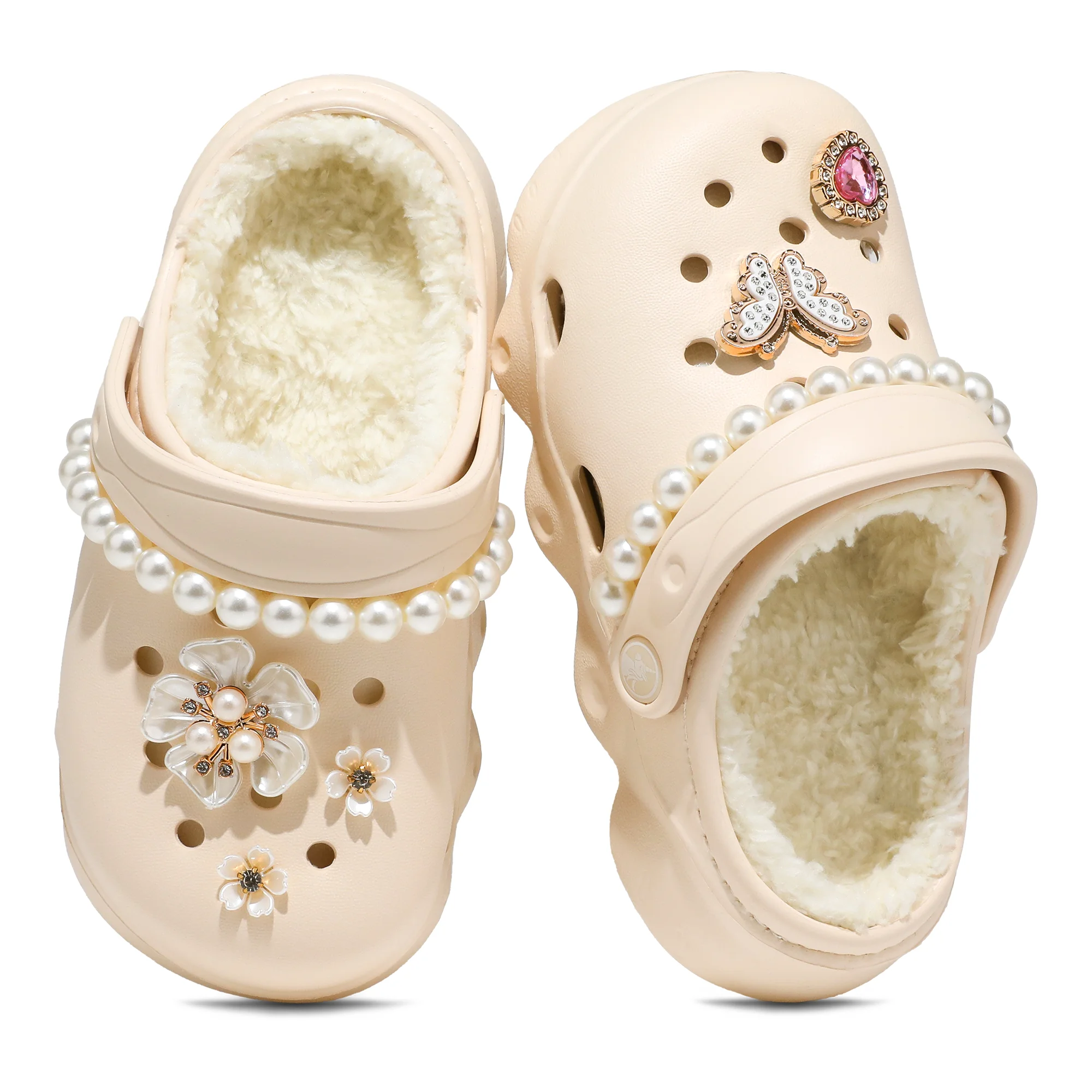Fur Lined Kids' Clog, Cotton Lined EVA Garden Shoes, Non-Slip Sandals, Slip-On Shoes for Indoor, Winter Warm House Slippers 1214