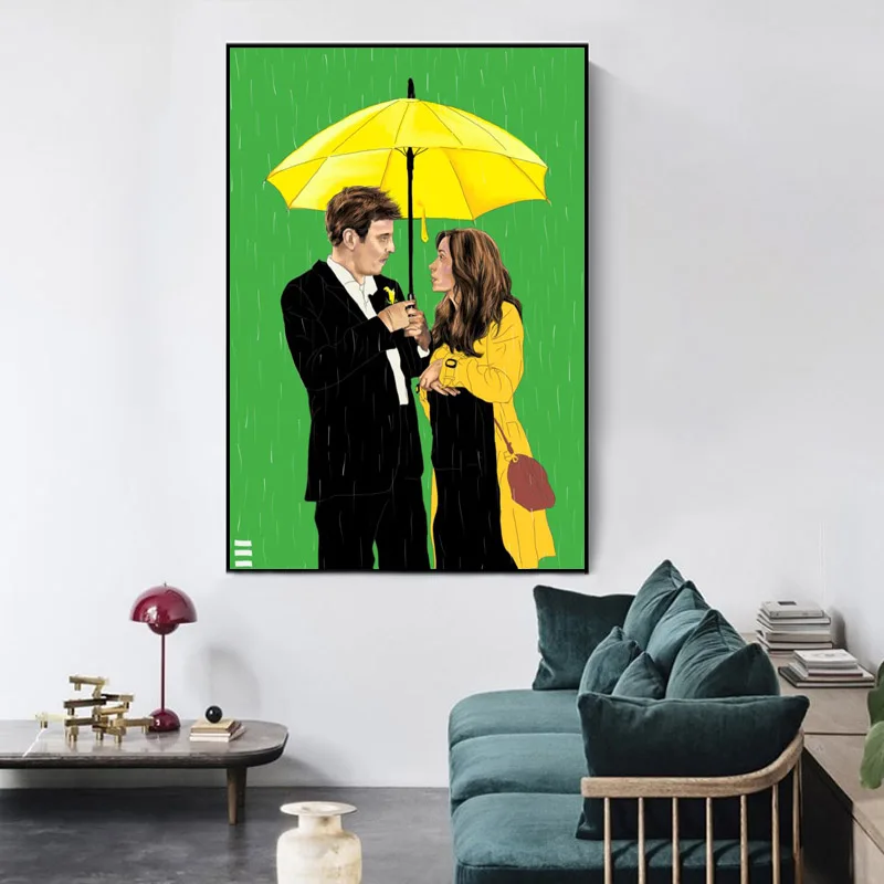 كيف قابلت والدتك ملصق جدار لغرفة المعيشة ملصق فني الديكور نسيج الساتان الألوان الزاهية لا الإطار موردن طباعة الجدار