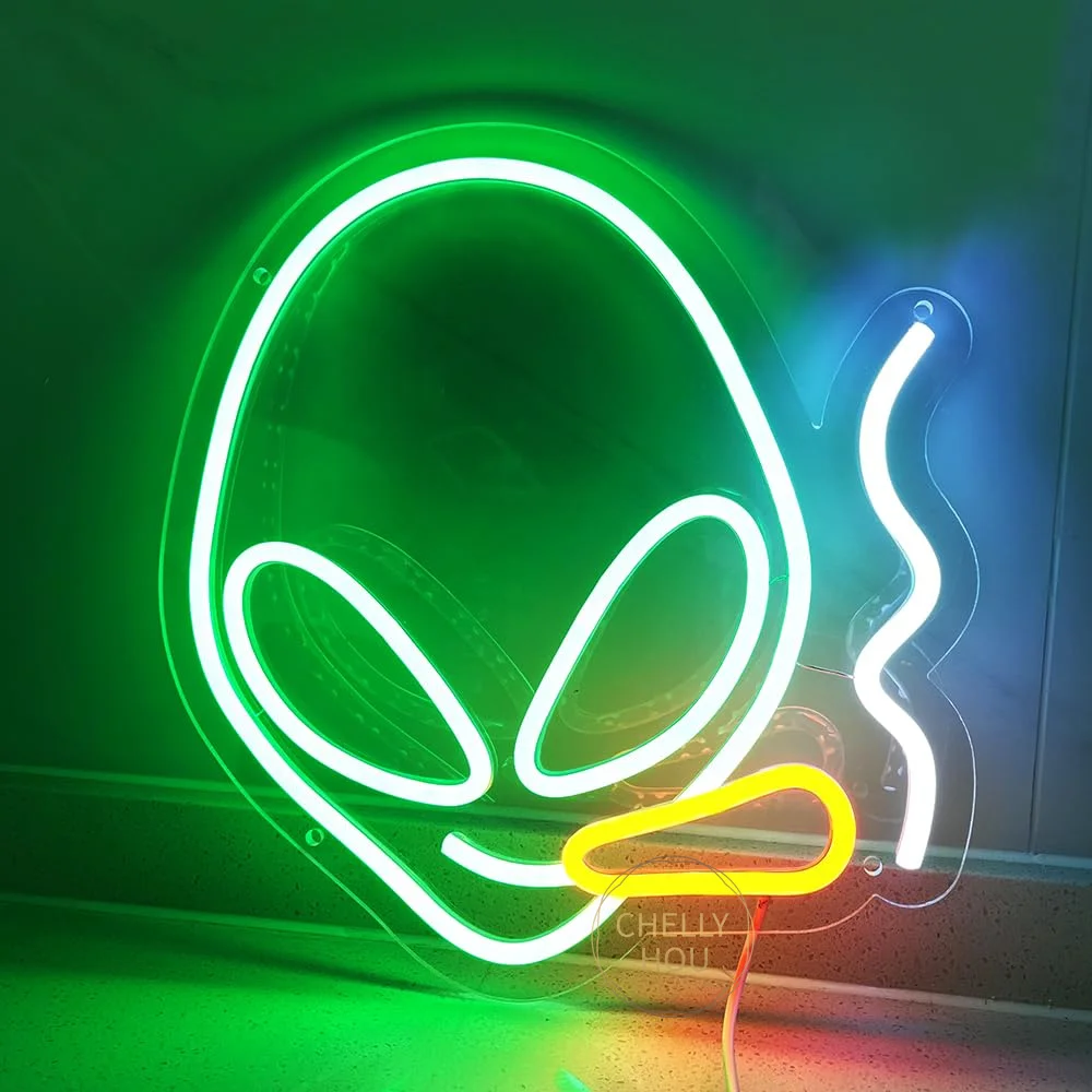 Alien Neon Sign Green Alien LED Neon Light Wall Decor for Bedrooms Game Room Bars Party Clubs Man Cave Birthday Gift for Friend