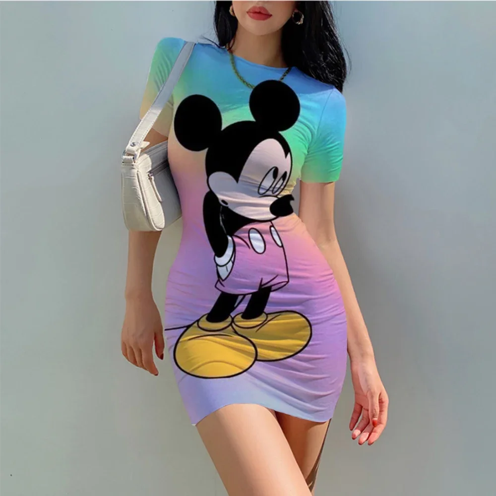 

Fairyshely Sexy Tight Summer Sexy Club Dress 2024 Disney Minnie Mickey Mouse Bodycon Dresses Evening Women Slim Mini Dress