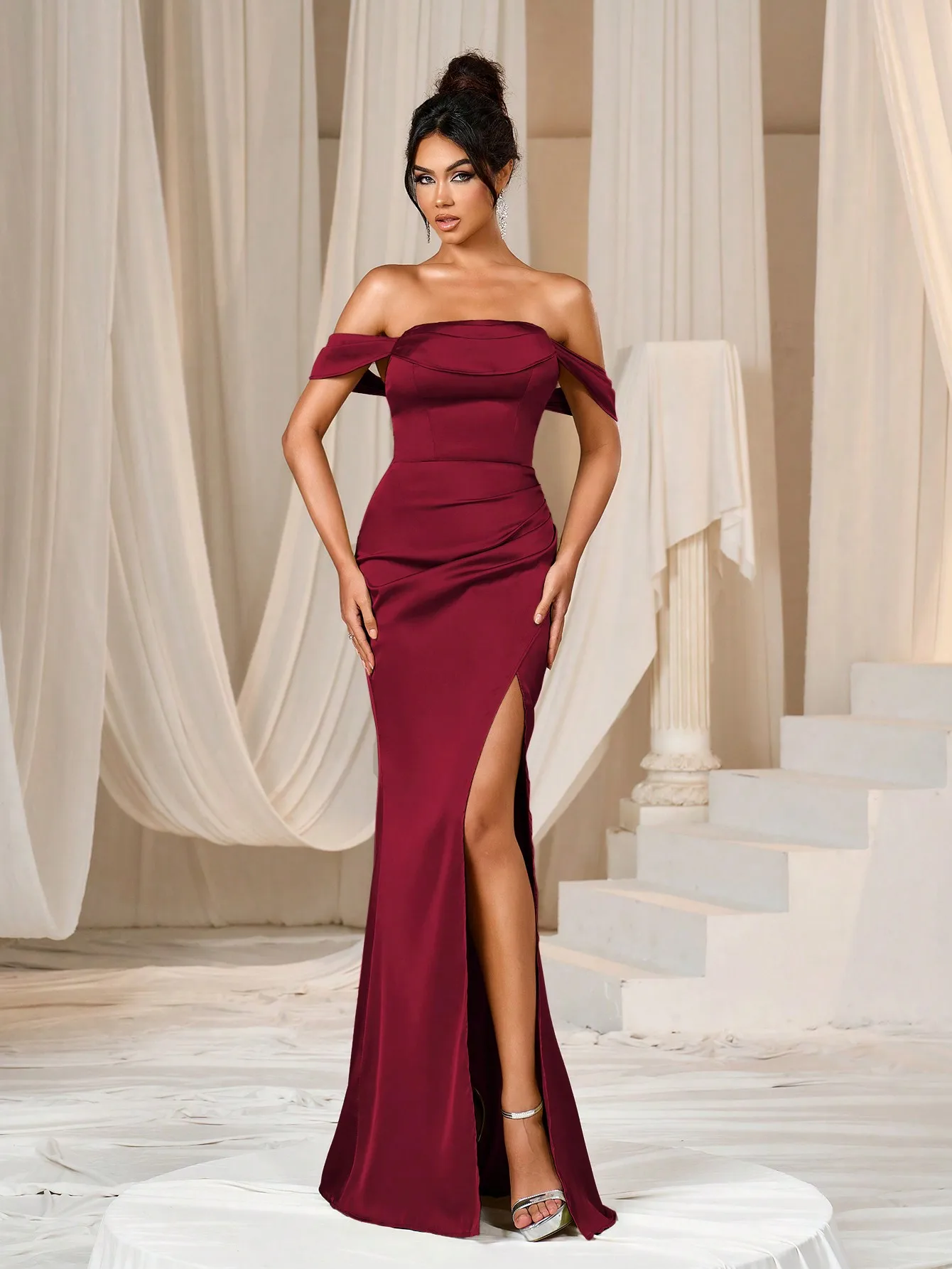 Vestido de noche largo liso y elegante para mujer, vestido ajustado sin mangas con espalda descubierta y abertura alta, vestido de fiesta de gama alta a la moda francesa