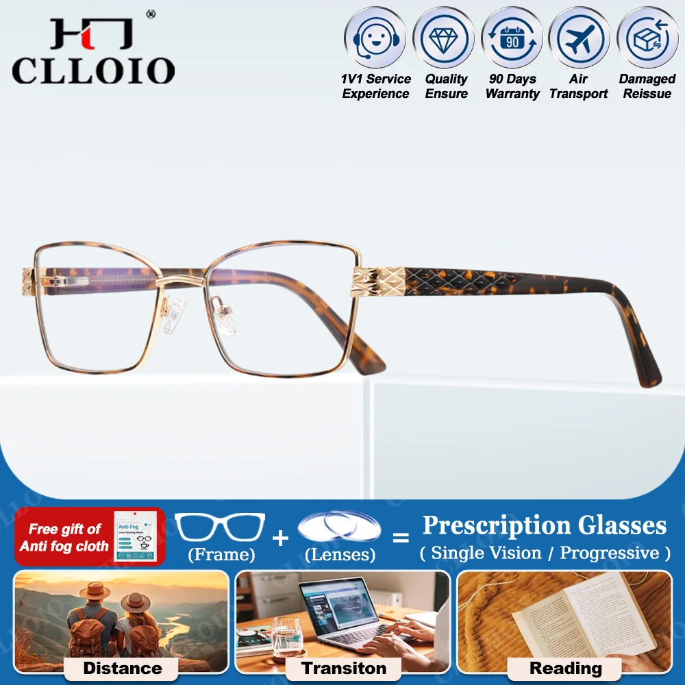 

CLLOIO New Anti Blue Light Cat Eye Reading Prescription Glasses High Quality Women Progressive Eyeware Fashion Myopia Eyeglasses