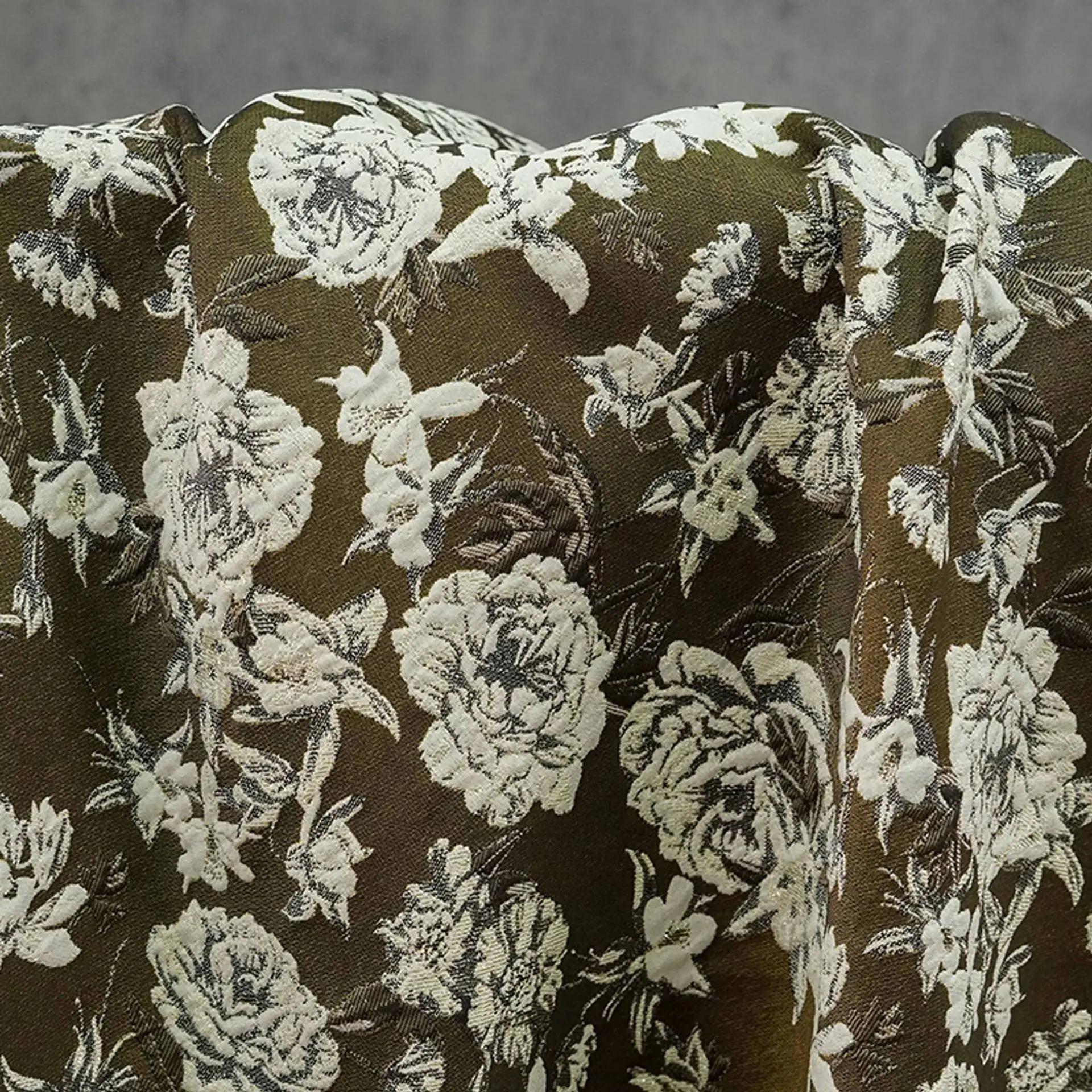 

Olive Green Peony Gold Silk Jacquard Fabric Retro Dress Cheongsam Suit Decorative Sewing Fabric