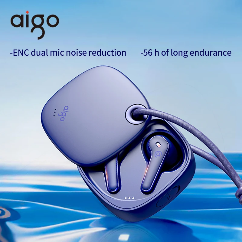 

Aigo TU01 Wireless Noise Cancelling Earphone Bluetooth 5.4 Call Voice Noise Reduction ENC Dual Mic 56h Long Battery Life Headset
