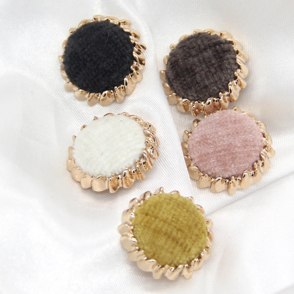 HENGC Fleece Fabric Cloth Covered Metal Buttons For Sewing Chic Women Coat Jakcet Sweater Knit Bags Handamde Decorations