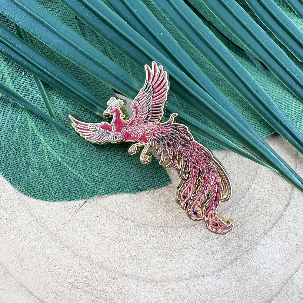 Roter Phönix Emaille-Pin Mythischer Feuervogel Brosche Wiedergeburt-Symbol Anstecknadel Fantasy-Vogel Schmuck Geschenk für Frauen Männer Rucksack-Zubehör – Detail 2