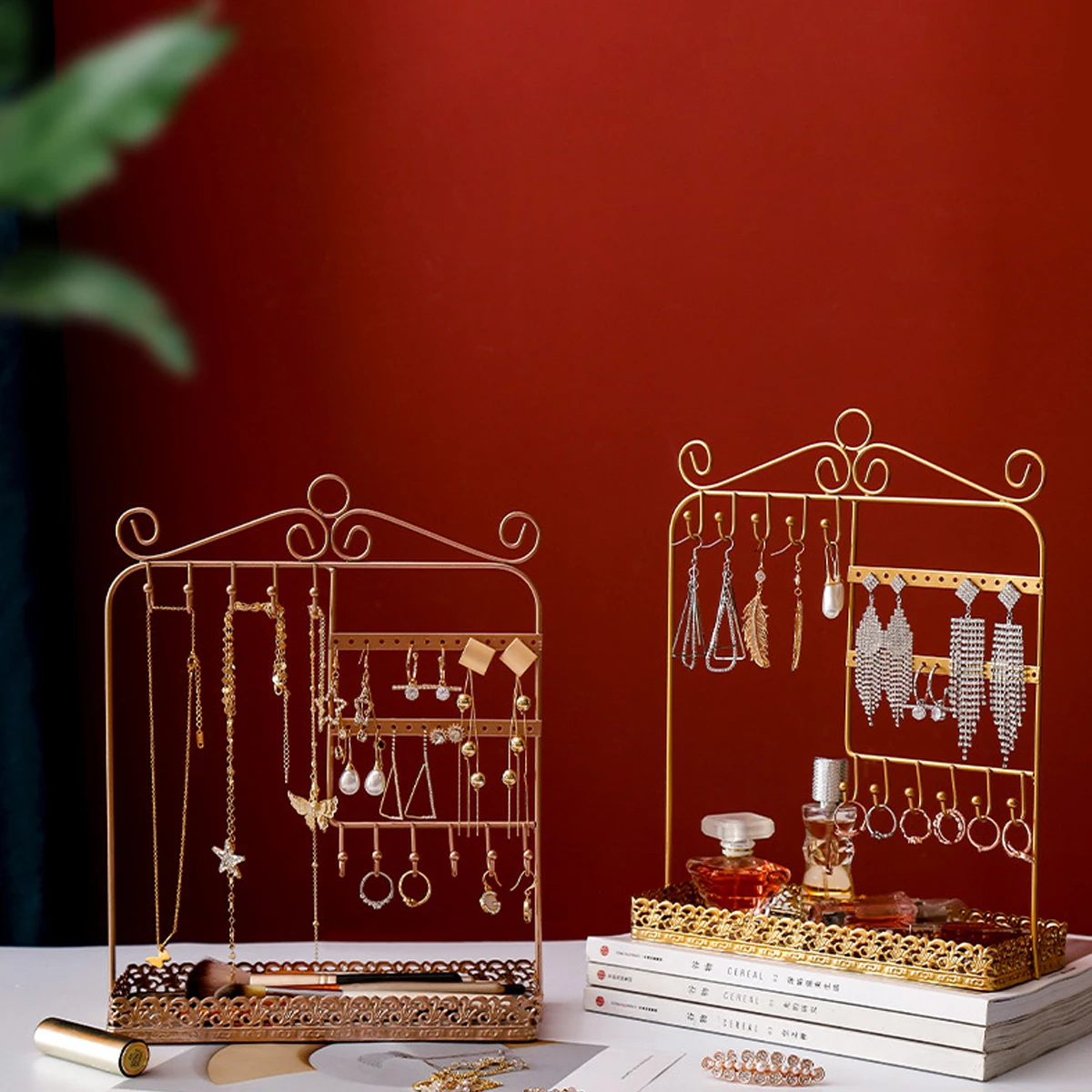 

Gold Necklace Display Jewelry Hanging ganizer Earring Holder Rack Vintage Iron Tangle Free Storage Accessories