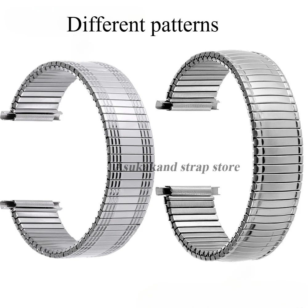 جديد الفولاذ المقاوم للصدأ مطاطا حزام (استيك) ساعة الفضة العالمي 10-14 مللي متر 16-23 مللي متر النساء الرجال المعادن التوسع حزام ساعة اليد قابل للتعديل الفرقة