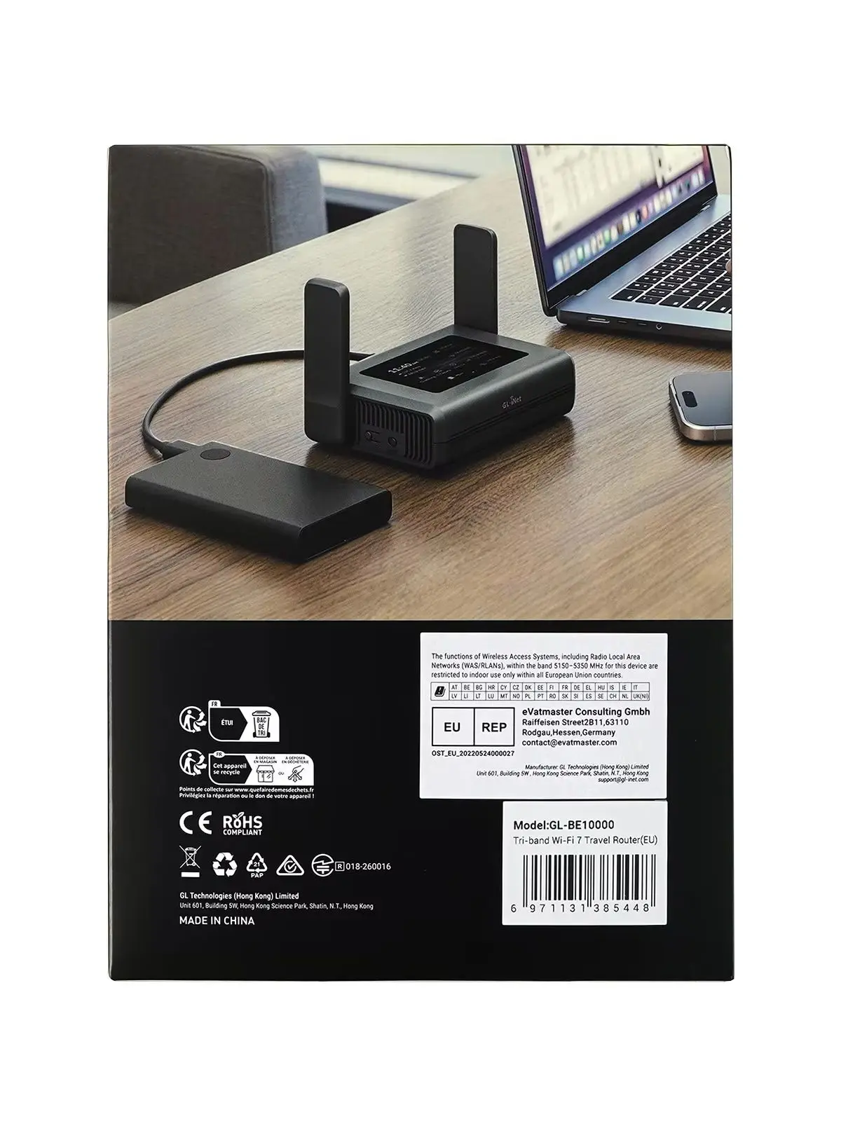 GL.iNet Slate 7 Pro GL-BE10000 WiFi 7 Reise-Router, Tri-Band Tragbarer VPN-Router mit 2,8-Zoll-Touchscreen, Dual 2,5G-Ports, 1100Mbps WireGuard VPN, OpenWrt-Router mit MLO, Sicherer WLAN-Router für