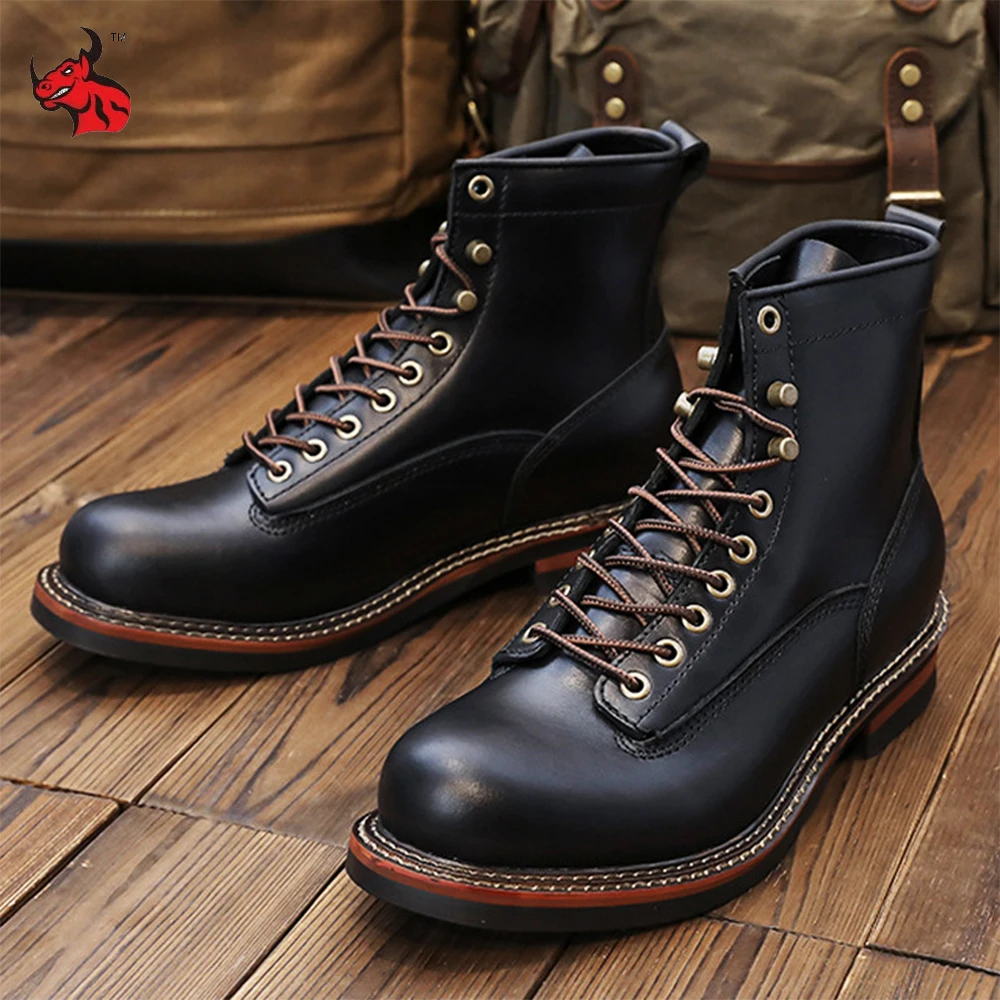 NONE Vintage Motorcycle Boots Men's Calfskin Leather Brown 42 3