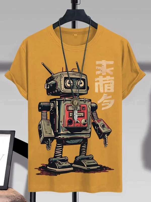 

Men's Robot Funny T Shirt Short Sleeve Basic Tshirts 3D Printed O-Neck Camisa Casual Party Summer Loose Quick Dry Y2k Tees Tops