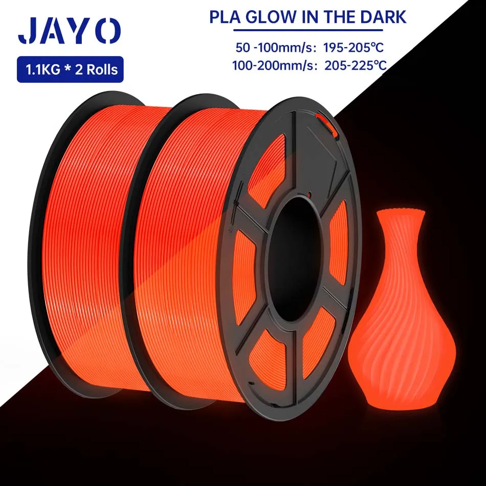 JAYO PLA Filament 1.75mm 2 Rolls Golw In The Dark PLA 3D Filament for FDM 3D Printer Neatly Wound 3D Printer Materials Luminous