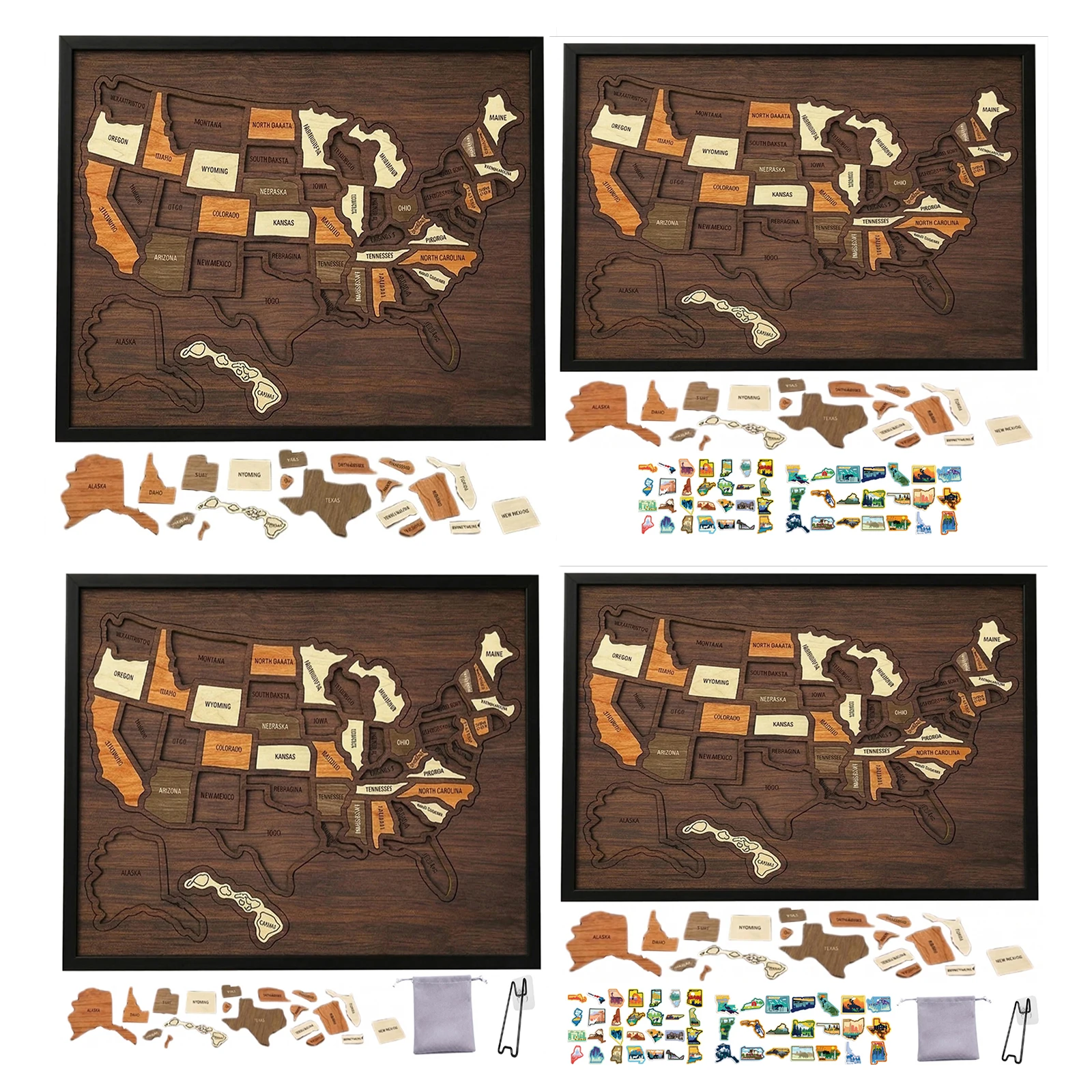 

12 X 10Inch Wooden United States Map Puzzle with Elements Sticker & Pins Portable USA Travel Jigsaw Lightweight Detachable