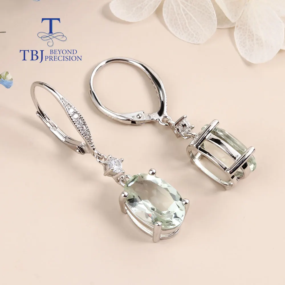 Fashion Long clasp earring natural green Amethyst oval 8*12mm gemstone earrings 925 sterling silver fine Jewelry for women