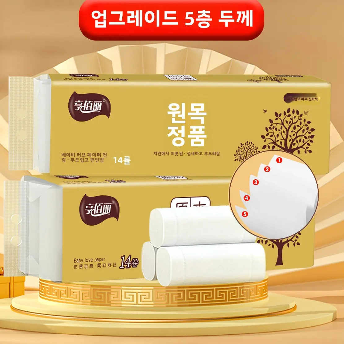 Cappa 4 Rotoli Pa Carta igienica in legno originale Nessuna fragranza Ingresso domestico Carta velina igienica Rotolo di carta a mano