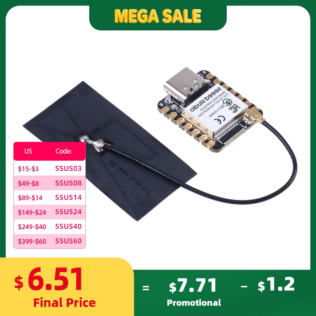 Seeed Studio XIAO ESP32S3 1 pièce/10 pièces Esp32 S3 carte de développement, Wi-Fi 2.4GHz,BLE,double cœur, antenne à tige 4GHz, prise en charge de la Charge de la batterie