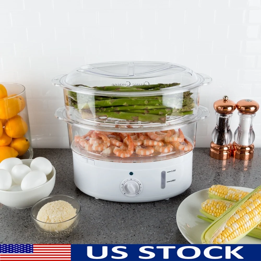 電気蒸し器炊飯器 タイマー付き 2段バスケット 食洗機対応 健康調理 卵 穀物 野菜