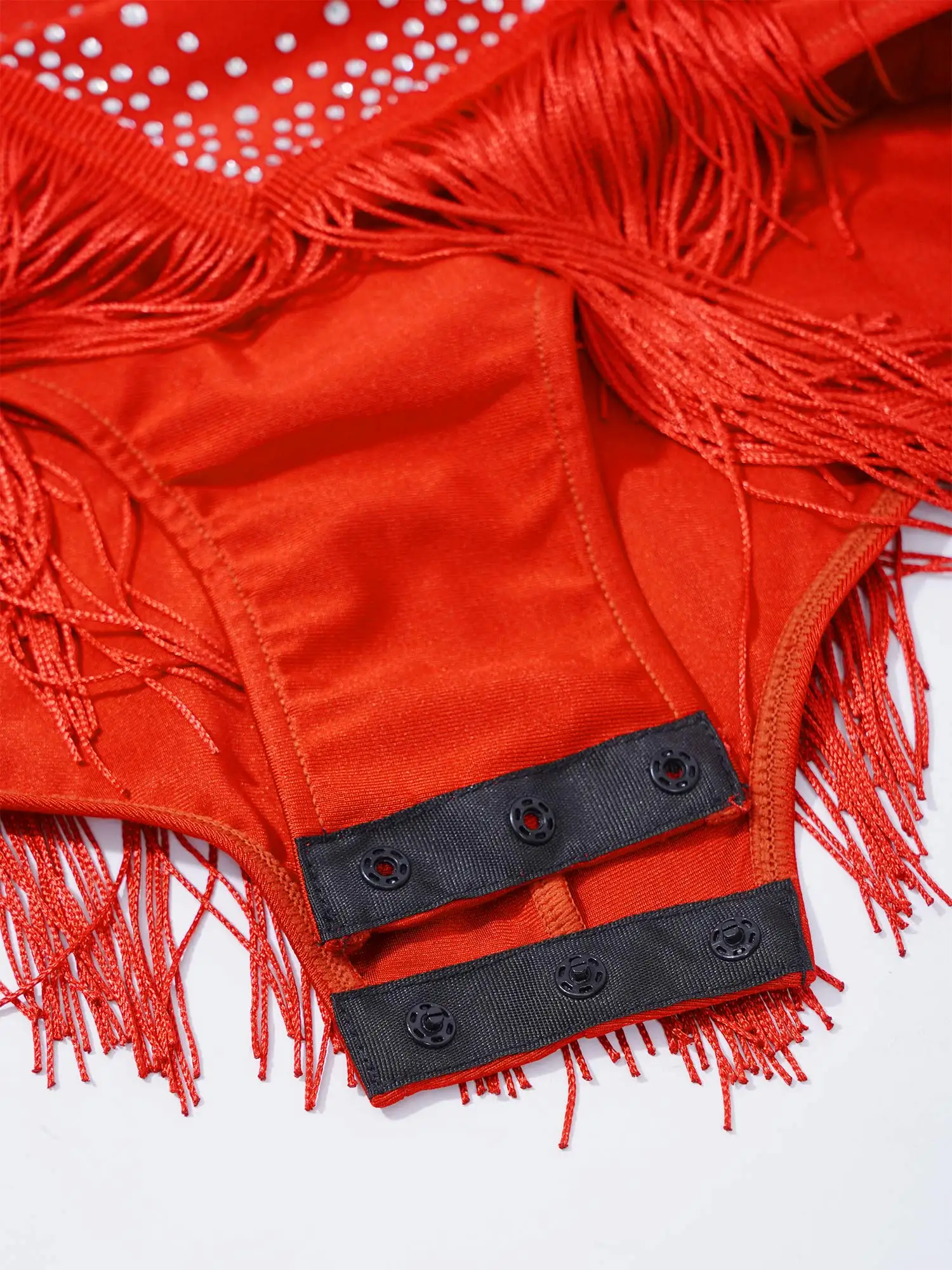 Bambini Ragazze Nappa Body da ballo latino Manica lunga Maglia trasparente Strass Tuta Sala da ballo Jazz Cha-Cha Tango Samba Dancewear